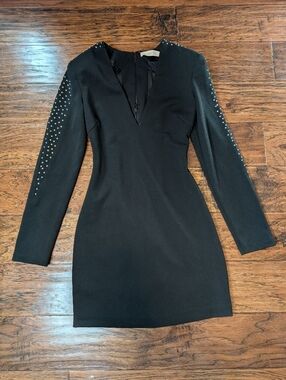 ASTR The Label Black Rhinestone Shoulder Pad Dress Size XS